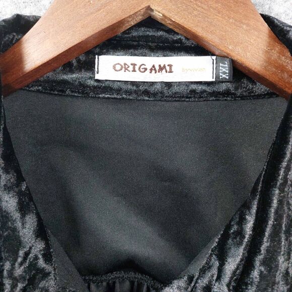 Origami by Vivien XXL Black Crushed Velvet Duster Jacket Coat Shacket Goth Chic - Picture 9 of 9